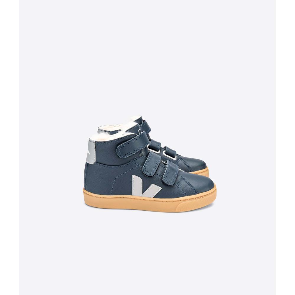 Veja ESPLAR MID FURED LEATHER Kids\' High Tops Navy | NZ 686EBC